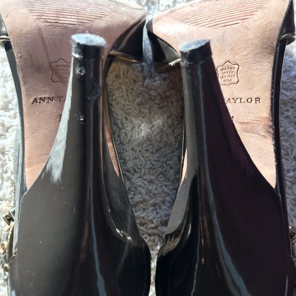 Ann Taylor Women’s Taupe Heels Open Toe Patent Leather Upper Leather Sole Sz 8 - Picture 8 of 10